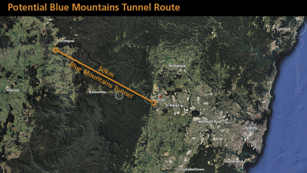 A proposed route for the Blue Mountains tunnel.