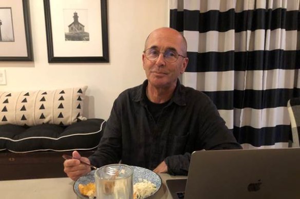 American crime writer Don Winslow enjoying a meal of fish, chips and clear broth clam chowder at his home in Rhode Island.