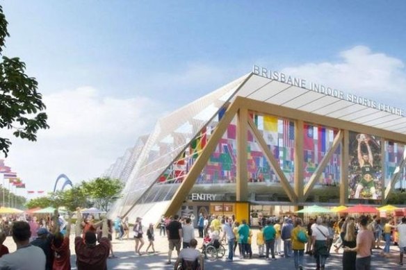 An artist’s impression of the Brisbane Indoor Sports Centre, which will now be built at Zillmere or Boondall instead of Albion.