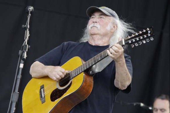 David Crosby of the band Crosby, Stills and Nash performs at the Glastonbury Festival in England.