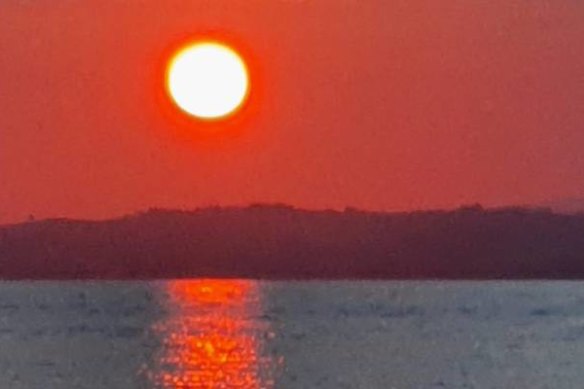 A blood-red sky filmed over Waiheke Island.