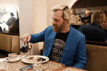 AFR: Breakfast with the BOSS with Andy Miller, CEO and co-founder at Heaps Normal (alcohol-free beer company), interviewed by Hannah Tattersall at Valentinas on Livingstone Rd, Marrickville. Monday 25, August 2025 photo: Oscar Colman