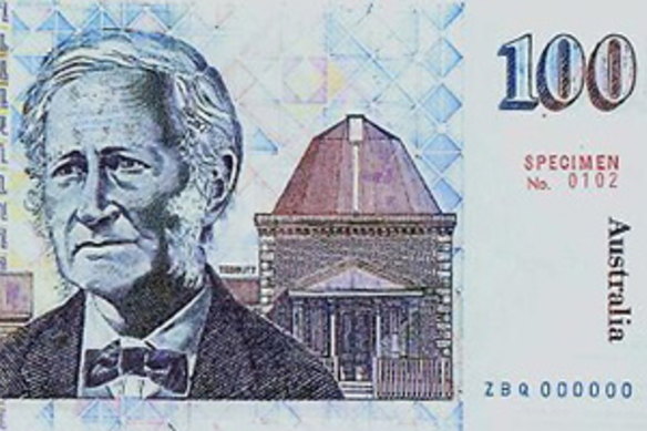 John Tebbutt's portrait (and observatory) on 1984 Australian $100 note