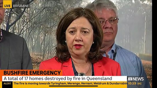 Annastacia Palaszczuk addresses the media during the Queensland bushfires.