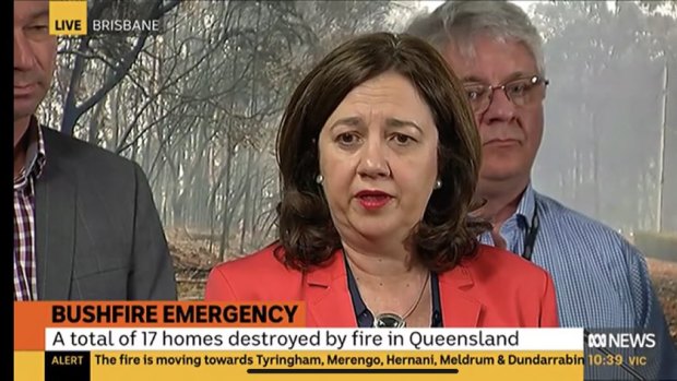 Annastacia Palaszczuk addresses the media during the Queensland bushfires.