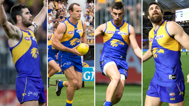 Eagles Jack Darling, Shannon Hurn, Elliot Yeo and Josh Kennedy are veterans of the club's 2015 Grand Final loss to Hawthorn. 