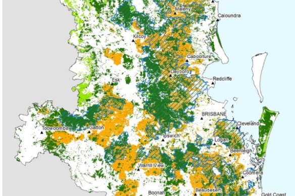 Queensland Koala Habitat maps showing smaller Core Koala Habitat and larger Koala Priority Area zones which are updated annually.