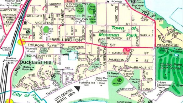 Um mapa do Parque Mosman mostrado a testemunhas que disseram ter ouvido mulheres gritando por volta das 3h da manhã de 27 de janeiro de 1996.
