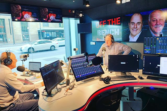 Hutchison with AFL legend turned commentator Malcolm Blight at Adelaide radio station 1116 SEN. 