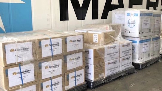 Chinese property developing group Greenland scoured Australia to purchase bulk medical supplies -including masks, gloves and thermometers - which were shipped to China.
