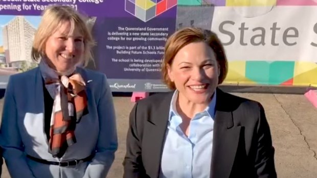 Former deputy premier Jackie Trad with Inner City South State Secondary College executive principal Kirsten Ferdinands.