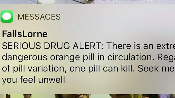 The text message alert received by patrons at Lorne Falls Festival on Sunday.