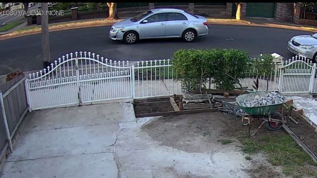 CCTV image showing the car police say was involved in a fatal hit-and-run with a cyclist in Lidcombe. 