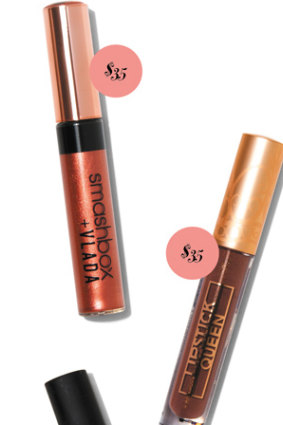 Smashbox + Vlada Liquid Lips
in Rose Magic, $35. Lipstick Queen Reign & Shine Lip Gloss in Countess of Cocoa, $35.