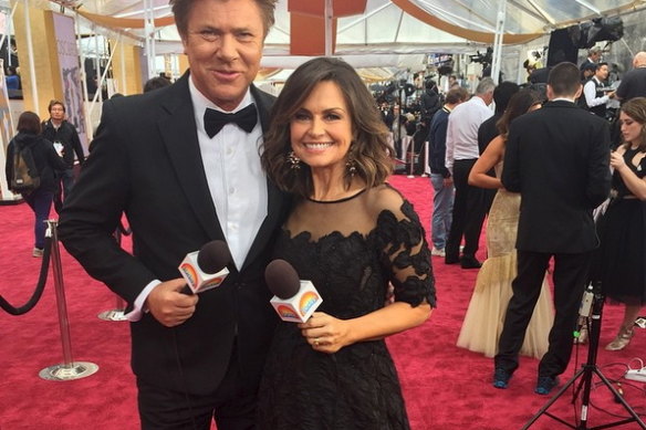 Nine showbiz veteran Richard Wilkins and his former colleague Lisa Wilkinson covering the 2015 Academy Awards.