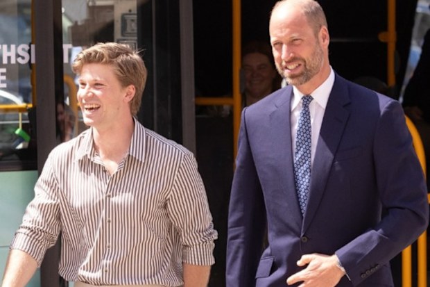 Prince William Prince of Wales and Robert Irwin arrive on a green double decker bus to promote Earthshot Prize in London on June 23, 2026.