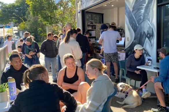 Locals outside Blackbird Espresso in Camp Hill.