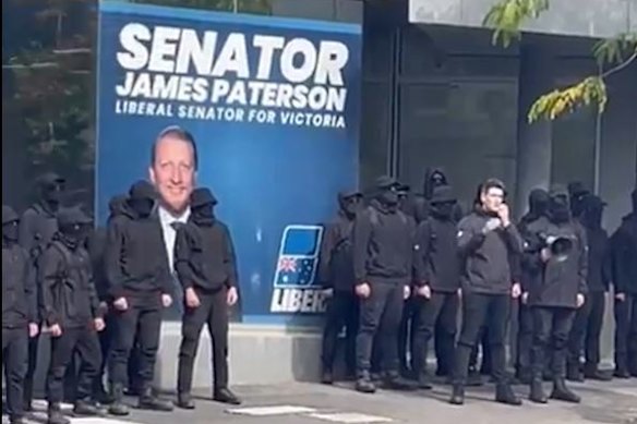 Neo-Nazis protesting outside Liberal senator James Paterson’s office.