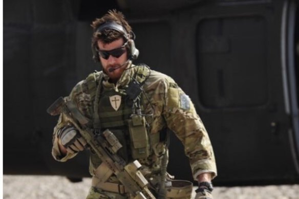 A photo of Ben Roberts-Smith displaying a Crusader’s cross, which was edited by Defence to remove the symbol.