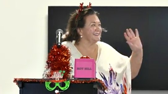 Gina Rinehart at a Christmas Party at her Roy Hill mine