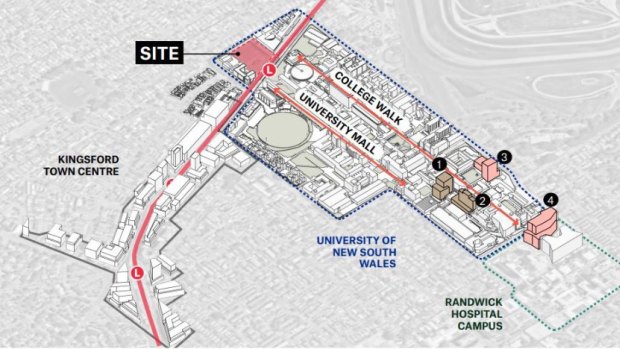 A map showing the site relative to UNSW, Anzac Parade and Randwick/Kingsford.