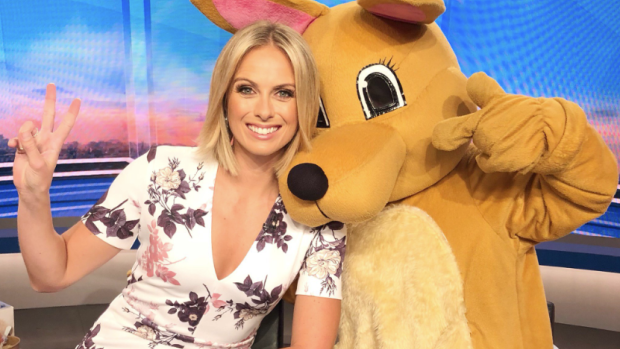 Today show newsreader Sylvia Jeffreys with the now-defunct Casharoo.