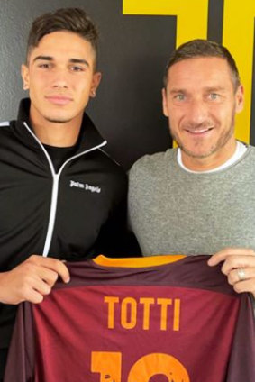 Cristian Volpato with Italy and Roma legend Francesco Totti, who is also his agent.