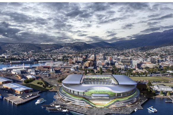 An artists’ impression of how the new stadium could look in Hobart.