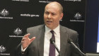 Minister for Finance Mathias Cormann and Treasurer Josh Frydenberg during a press conference to deliver an economic statement.