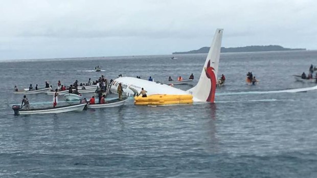 The Air Niugini flight landed in the ocean.