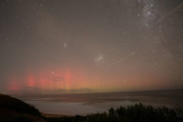 Aurora lights pictured about 8pm on Tuesday at Kilcunda, near Phillip Island.