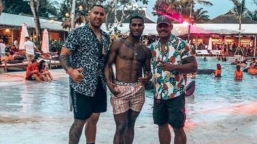 Nelson Asofa-Solomona with teammates Suliasi Vunivalu (centre) and Tui Kamikamica in Bali.