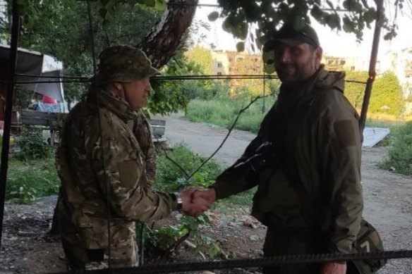 Wagner head Yevgeny Prigozhin (left), known as “Putin’s chef”, is seen at the site that was later struck by Ukrainian rockets.