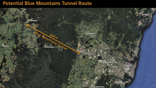 A proposed route for the Blue Mountains tunnel 