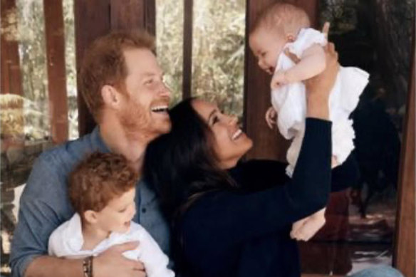 Prince Harry and Meghan in a rare photo with son Archie and daughter, Lilibet.