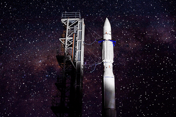 Gilmour Space’s rocket stands on its launch pad.
