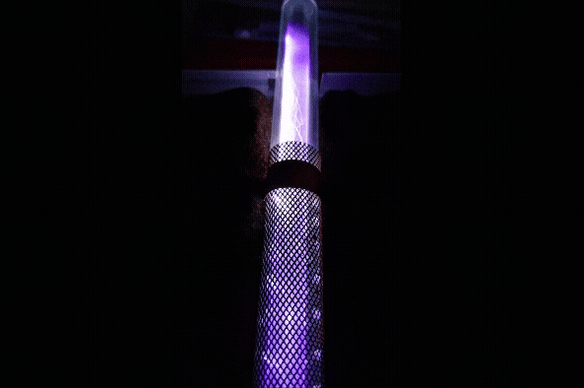 Bottled lightning: a tube where bubbles are zapped to create plasma.