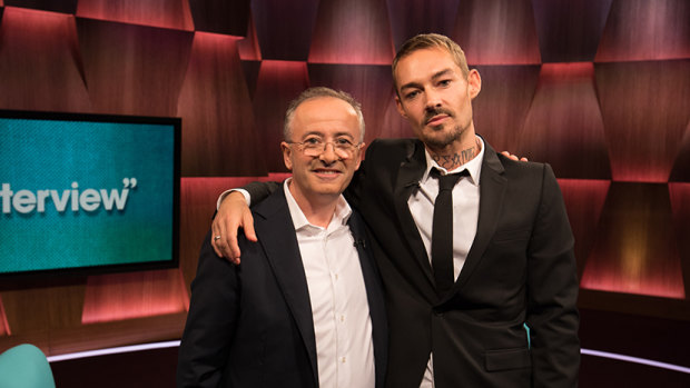 Andrew Denton, left, and Daniel Johns on the Interview set.