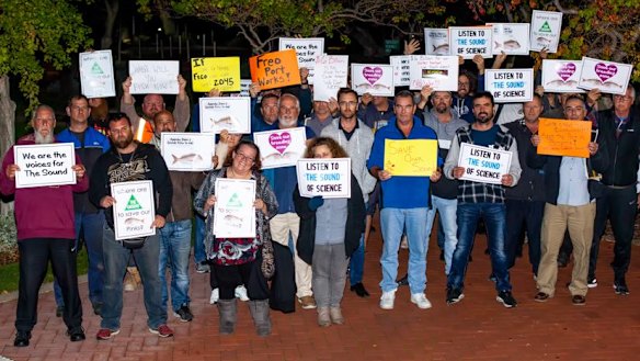 Members of the self-proclaimed Fish Army protest at the City of Cockburn over plans to build a container port near Kwinana.