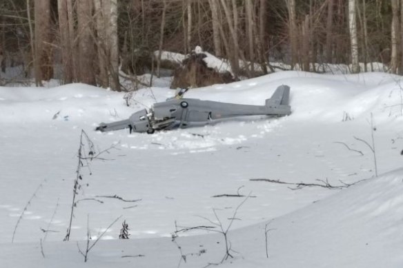 A Ukrainian UJ-22 UAV drone after an earlier attack inside Russia.