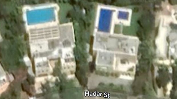 An aerial view of Benjamin Netanyahu’s (left) and James Packer’s beachside villas in the gated community on Hadar Street, in Caesarea, about 45 minutes north of Tel Aviv, Israel. 