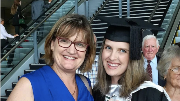 Kathryn Woodward in 2017, cancer-free, graduating from Griffith University with a Bachelor of Medical Science.