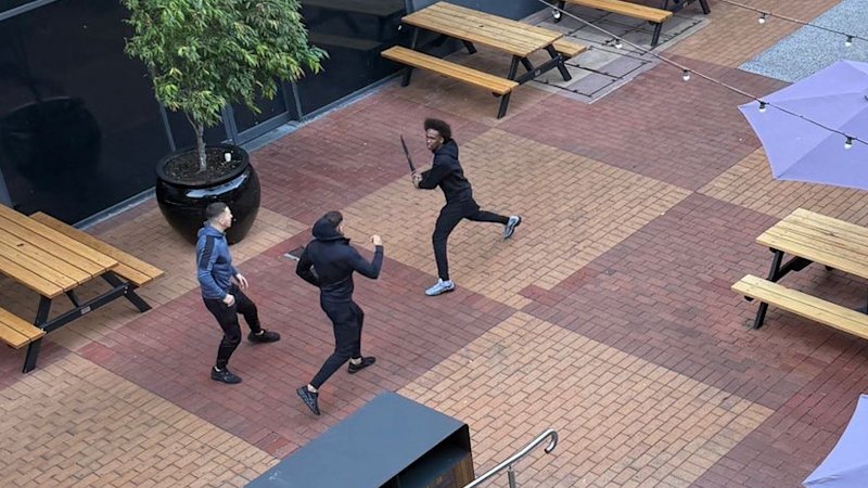 Two arrested, one hospitalised in machete brawl at shopping centre in Melbourne’s north