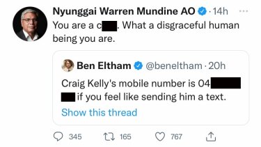 Warren Mundine has deleted the tweet where he called freelance journalist Ben Eltham a “c---”
