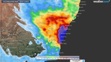 Accumulated rain over the next five days.