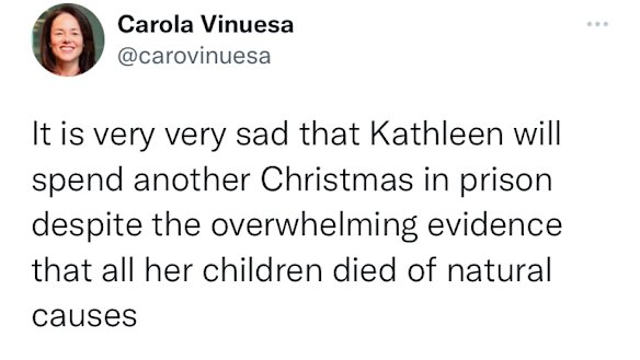 Tweet from Professor Carola Garcia de Vinuesa published in December 2021.