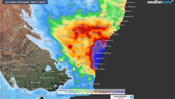 Accumulated rain over the next five days.