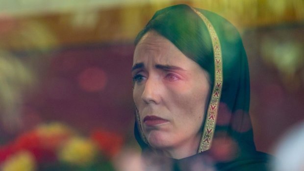 Prime Minister Jacinda Ardern listens to the Muslim community in Christchurch on Saturday following Friday's mosque massacres.