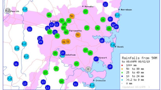 Rainfall recorded on Friday from 9am to 8pm. 