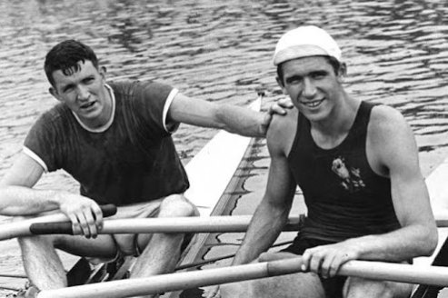 Sam Mackenzie (left) with his arch rival and lifelong friend, triple Olympic champion Vyacheslav Ivanov (circa. 1960)